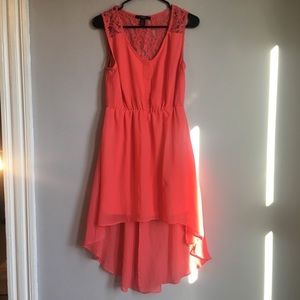 Forever 21 Coral High-Low Lace Inlay Dress